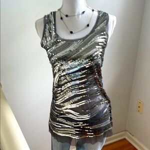 Romeo & Juliet Couture Silver Sequin sheerTank Top